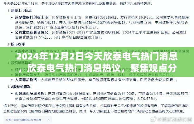 欣泰电气热门消息热议与观点聚焦，2024年12月2日分析