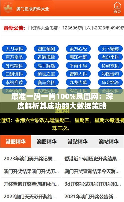 最准一码一肖100%凤凰网：深度解析其成功的大数据策略