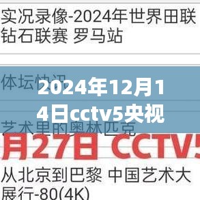 CCTV5央视一套直播预告，2024年12月14日实时直播指南及观看方式