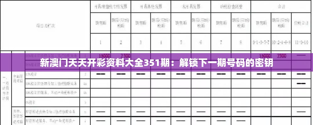 新澳门天天开彩资料大全351期：解锁下一期号码的密钥